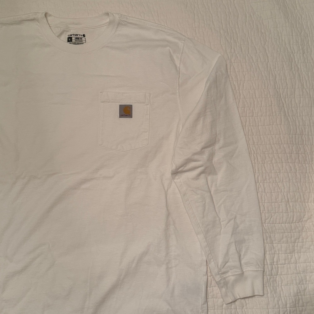 Carhartt Modern Western Minimalist Cabincore White Long Sleeve Shirt Size Large - Picture 10 of 14